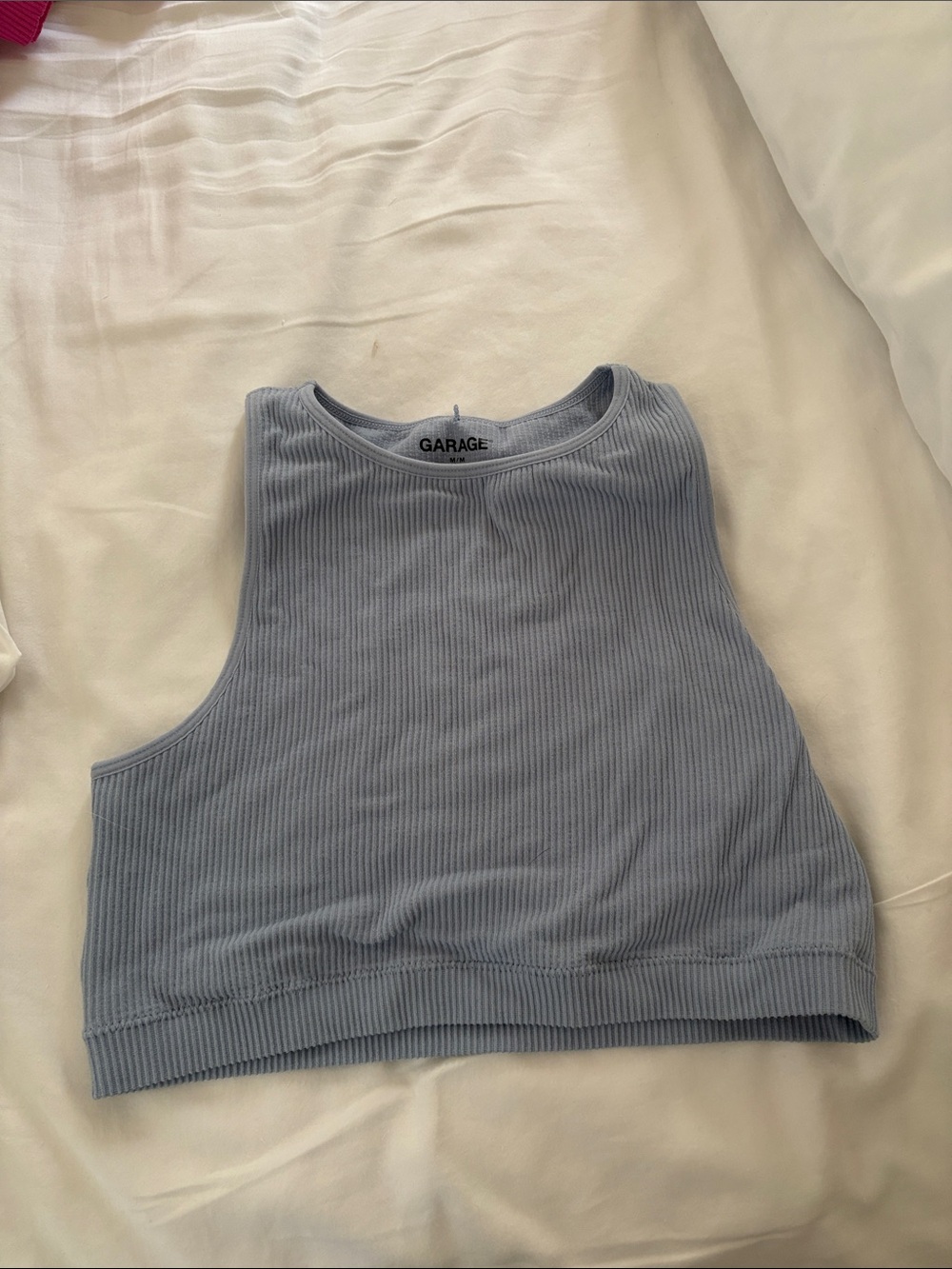 Garage Ribbed Cropped Tank in Light Blue-Gray